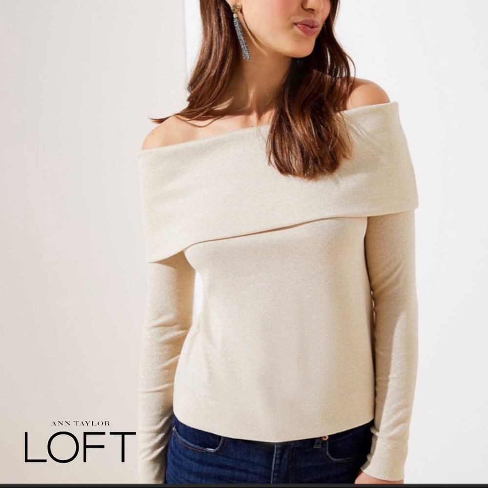 NEW Loft Shimmer Ribbed off the Shoulder Top